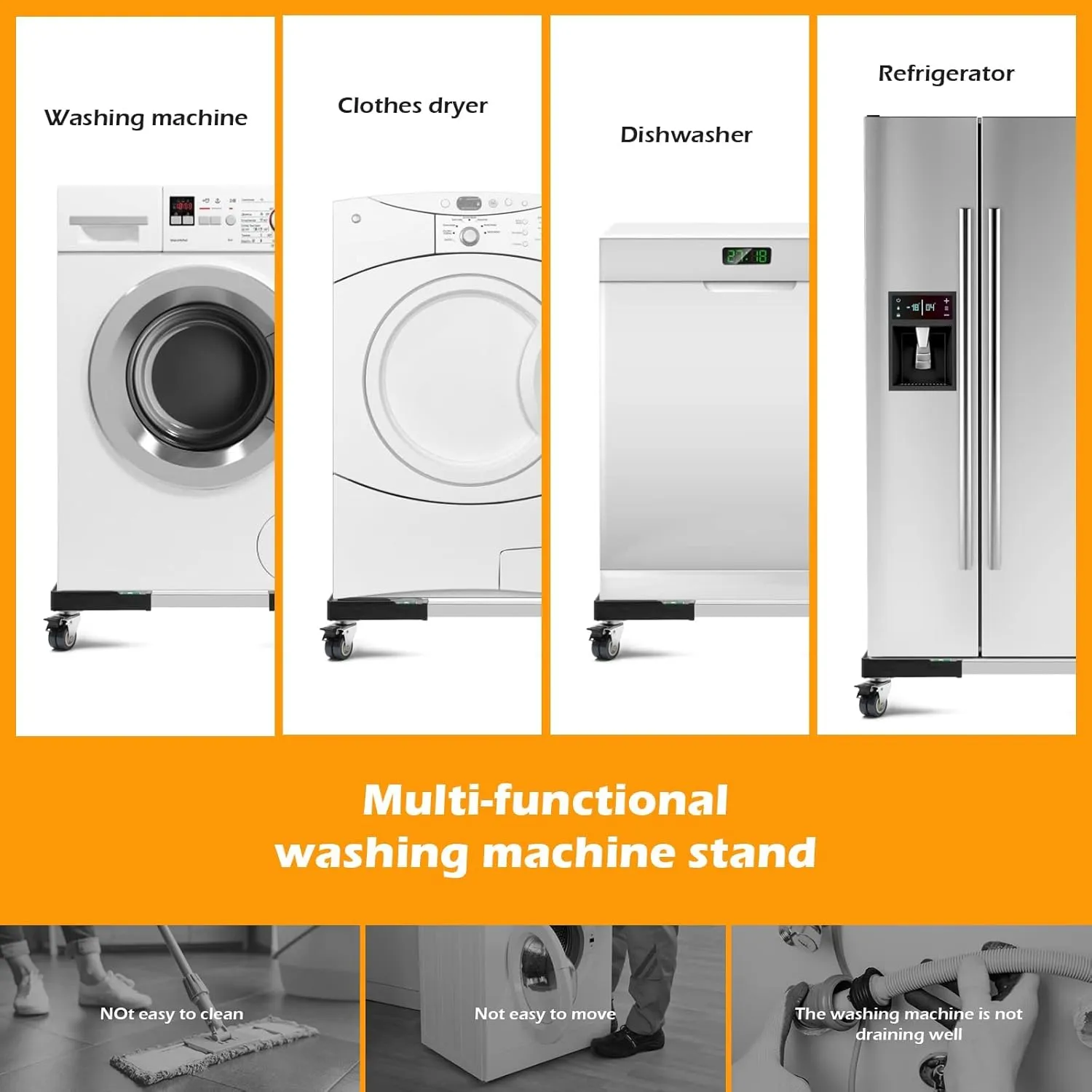 Nefish Furniture Dolly Adjustable Mini Fridge Stand Washing Machine Stand Mobile Roller with 4 Locking Swivel Wheels Universal Mobile Base Moving Cart for Dryer Refrigerator