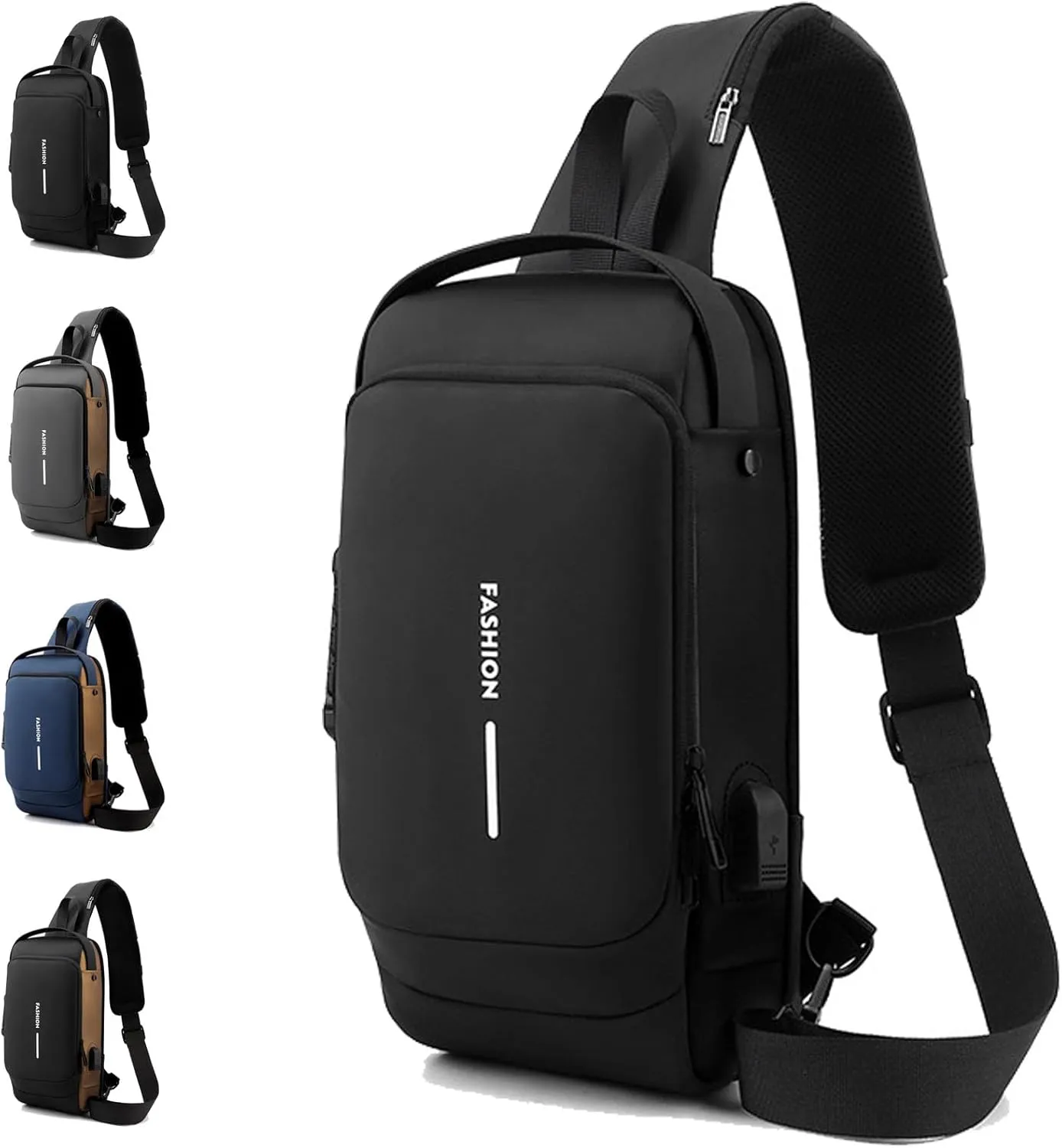 New Carbon Fiber Streamline Anti-theft Sling Bag, Anti Theft Crossbody Charging Bag, Waterproof Cross Chest Bag for Men