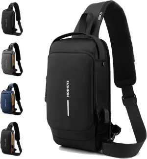 New Carbon Fiber Streamline Anti-theft Sling Bag, Anti Theft Crossbody Charging Bag, Waterproof Cross Chest Bag for Men