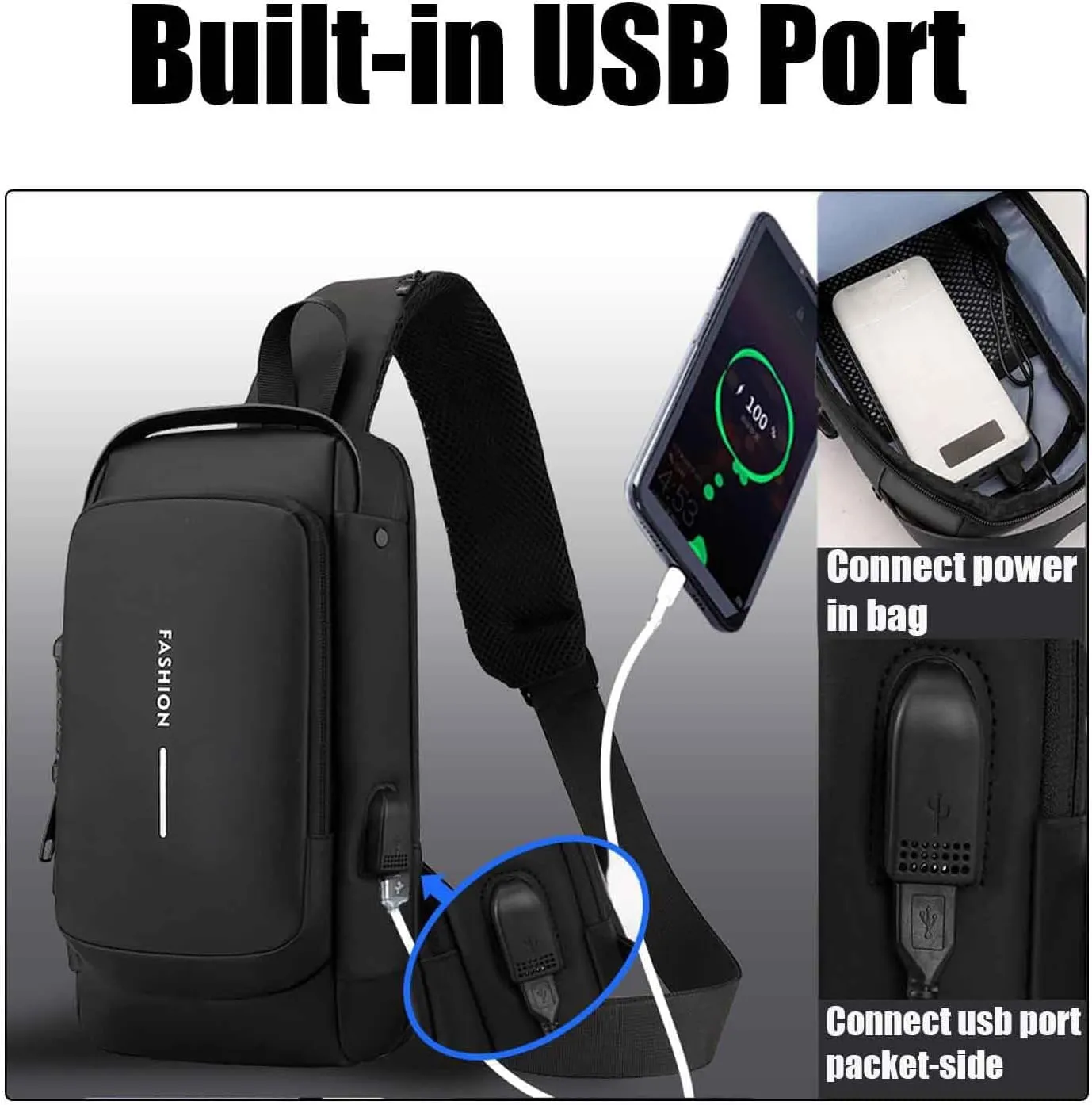 New Carbon Fiber Streamline Anti-theft Sling Bag, Anti Theft Crossbody Charging Bag, Waterproof Cross Chest Bag for Men