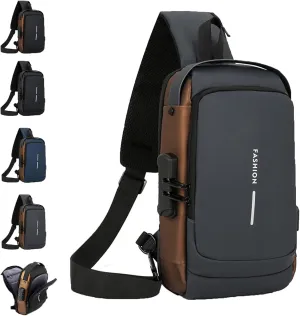 New Carbon Fiber Streamline Anti-Theft Sling Bag, Carbon Fiber Sling Bag, USB Charging Waterproof Crossbody Backpack (Gray)