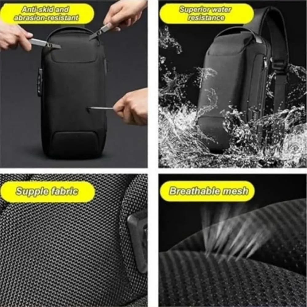 New Carbon Fiber Streamline Anti-Theft Sling Bag, Sling Bag USB Charging Portable SlingBackpack, for Travel Gym Sports (Grey)