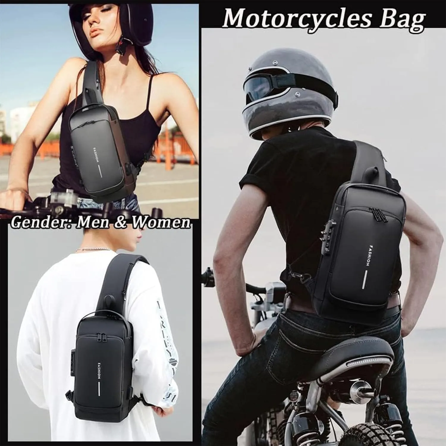 New Carbon Fiber Streamline Anti-Theft Sling Bag, USB Charging Sport Sling Sport Waterproof Anti Theft Shoulder Bag (Black)