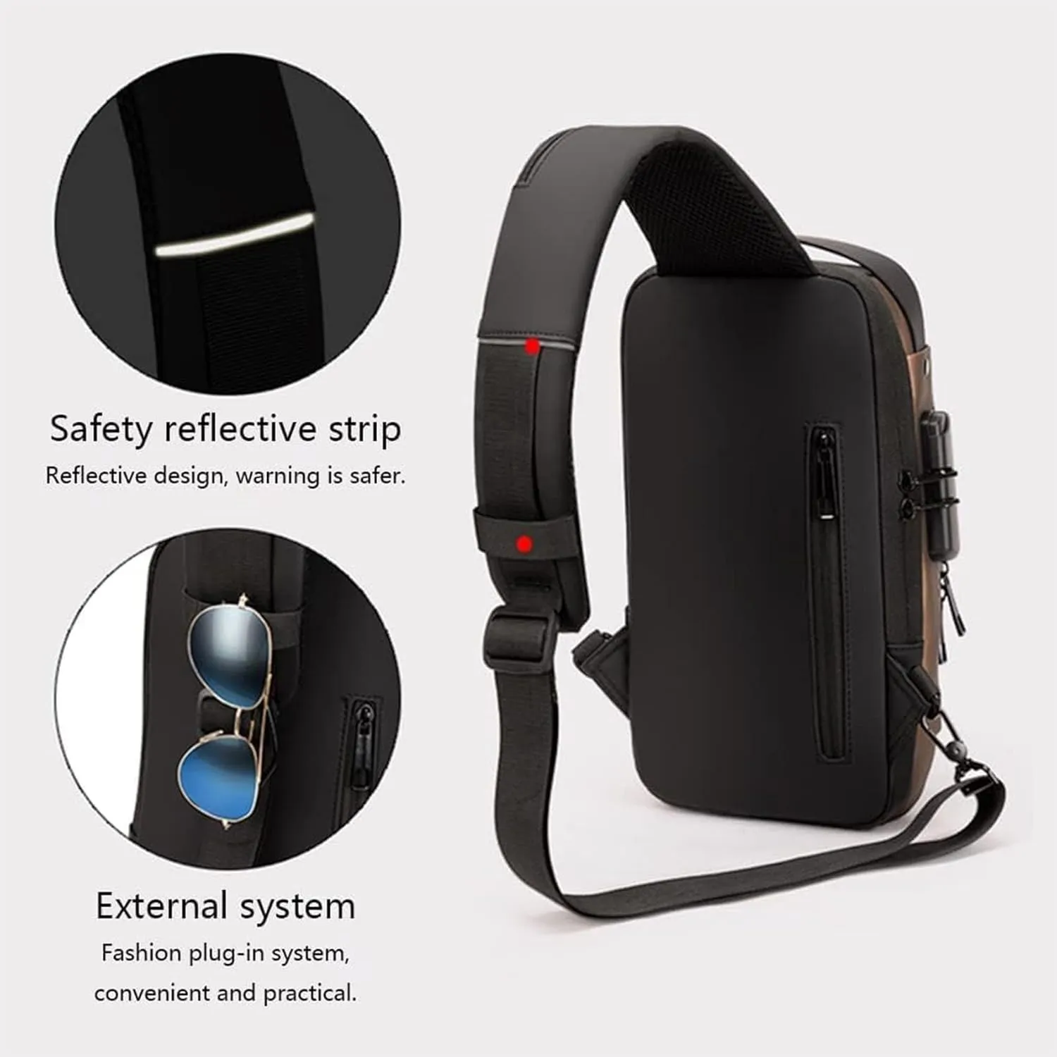 New Carbon Fiber Streamline Anti-Theft Sling Bag, USB Charging Sport Sling Sport Waterproof Anti Theft Shoulder Bag (Black)