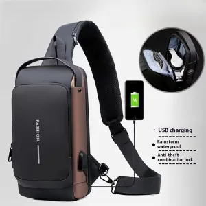New Carbon Fiber Streamline Anti-Theft Sling Bag, USB Charging Sport Sling Sport Waterproof Anti Theft Shoulder Bag (Black)