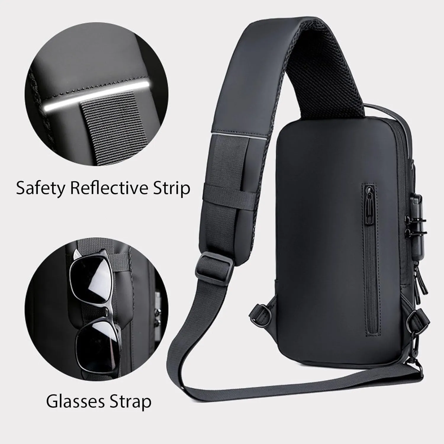 New Carbon Fiber Streamline Anti-Theft Sling Bag, Waterproof USB Crossbody Charging Sport Sling Shoulder Backpack (Black with Brown)