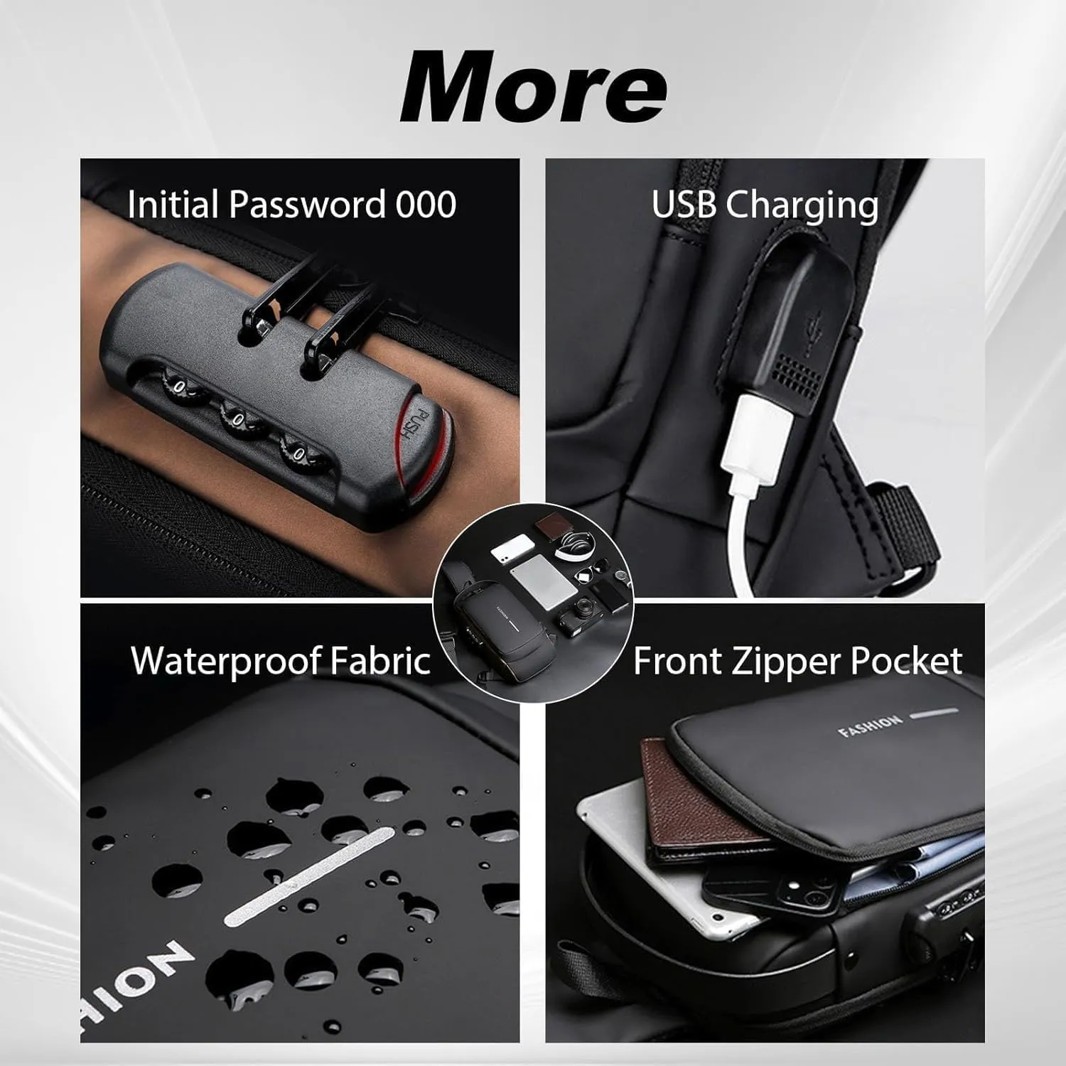New Carbon Fiber Streamline Anti-Theft Sling Bag, Waterproof USB Crossbody Charging Sport Sling Shoulder Backpack (Black with Brown)
