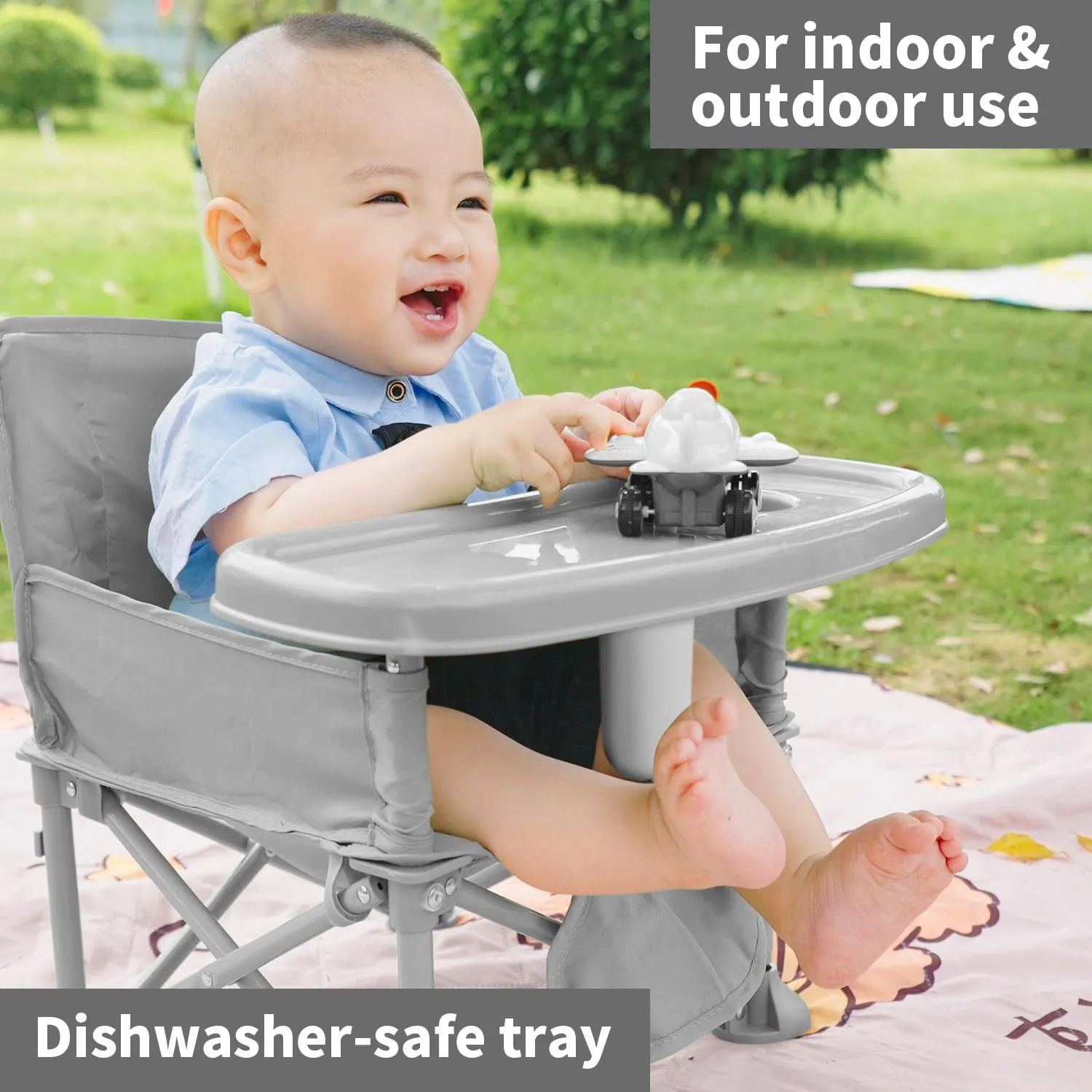 New Portable Travel Booster Seat with Tray|Foldable Infant Seat Booster Dining Chair|Great for Camping, Beach, Lawn|Toddler, Child Camping Chair 6 Months - 3 Years Old （Gary）