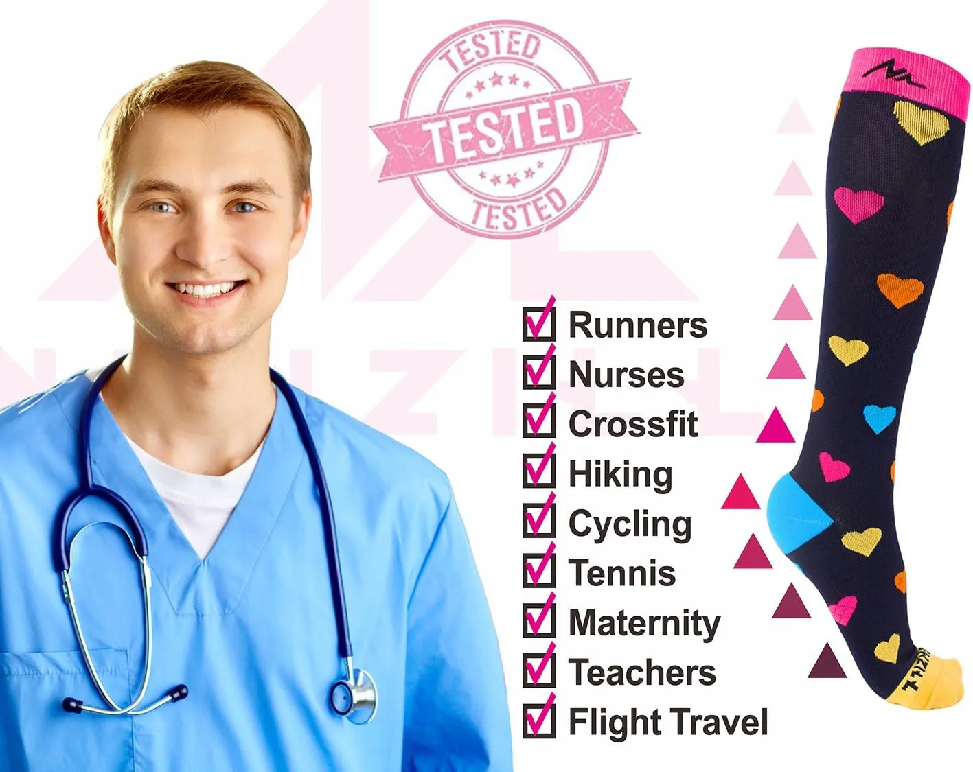 NEWZILL Medical Compression Socks for Women & Men Circulation 20-30 mmHg, Best for Running Athletic Hiking Travel Flight Nurses