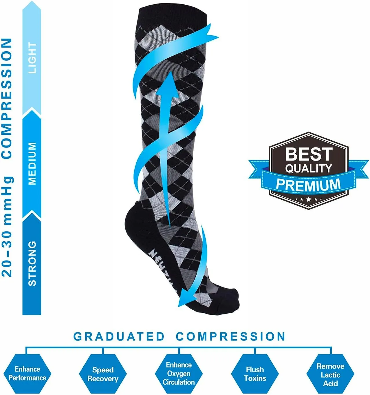 NEWZILL Medical Compression Socks for Women & Men Circulation 20-30 mmHg, Best for Running Athletic Hiking Travel Flight Nurses