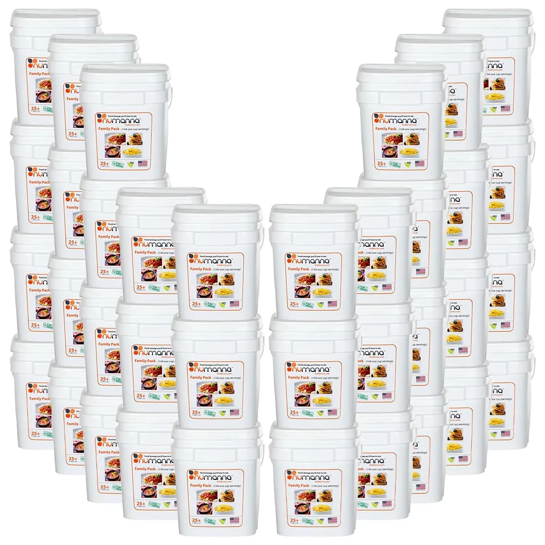 Numanna Family Pack 36 Buckets 5,184 Servings Easy Prep Survival Meals Emergency Food Supply Everyday Meals Camping Food Non-Gmo No Added Preservatives Made in USA 25  Year Shelf Life Long Term Meal
