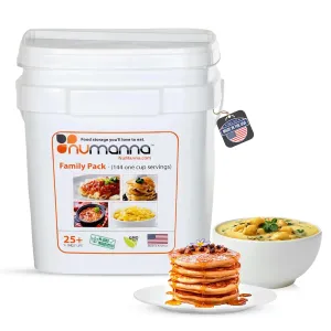 Numanna Family Pack Bucket 144 Servings Easy Prep Survival Meals Emergency Food Supply Everyday Meals Camping Food Non-Gmo, No Added Preservatives Made in USA 25  Year Shelf Life Long Term Meal