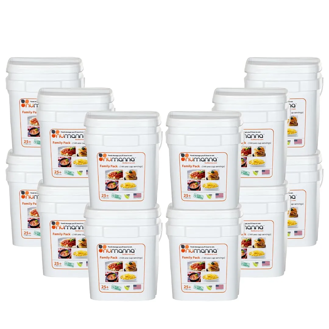 Numanna Family Pack Dozen Buckets 1728 Servings Easy Prep Survival Meals Emergency Food Supply Everyday Meals Camping Food Non-Gmo No Added Preservatives Made in USA 25  Year Shelf Life Long Term Meal