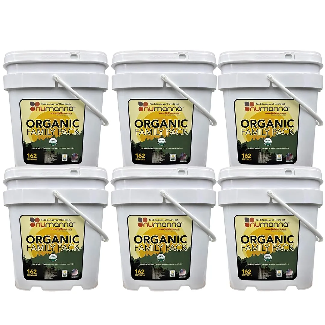 Numanna Freeze Dried Mega USDA Certified Organic Family Pack Buckets 972 Servings Non-GMO, No MSG, 100% CCOF Easy to Prepare Emergency Survival Food or Perfect For Daily Use 25 Years Shelf Life