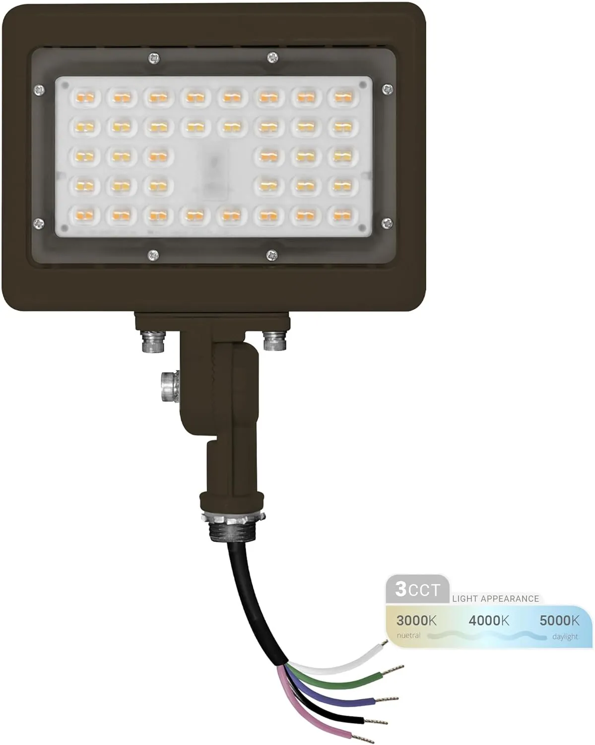 NUWATT 15W LED Flood Light, 3CCT 3000K/4000K/5000K Selectable, IP65 Waterproof Lighting, 1/2" Adjustable Knuckle Mount, 2100 Lumens, 120-277V, Outdoor Security Floodlight for Yard, Bronze, UL