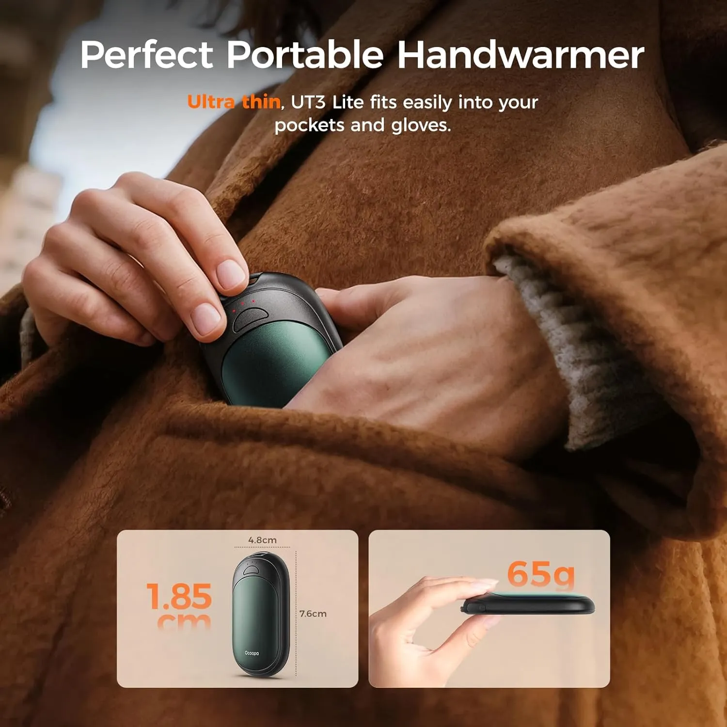 OCOOPA Magnetic Hand Warmers Rechargeable 2 Pack, AI Electric Handwarmers, Fast Heating, 3-Settings, UL Certified, Portable Heater, Gloves Fitting, Travel Essentials, Gifts Women Men, UT3 Lite