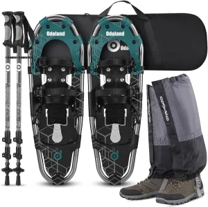 Odoland 21/25/30 Inch Snowshoes with Trekking Poles for Men Women Youth, Waterproof Snow Leg Gaiters and Carrying Bag, Lightweight Aluminum, Heel Lift, Snow Shoes Easy to Wear
