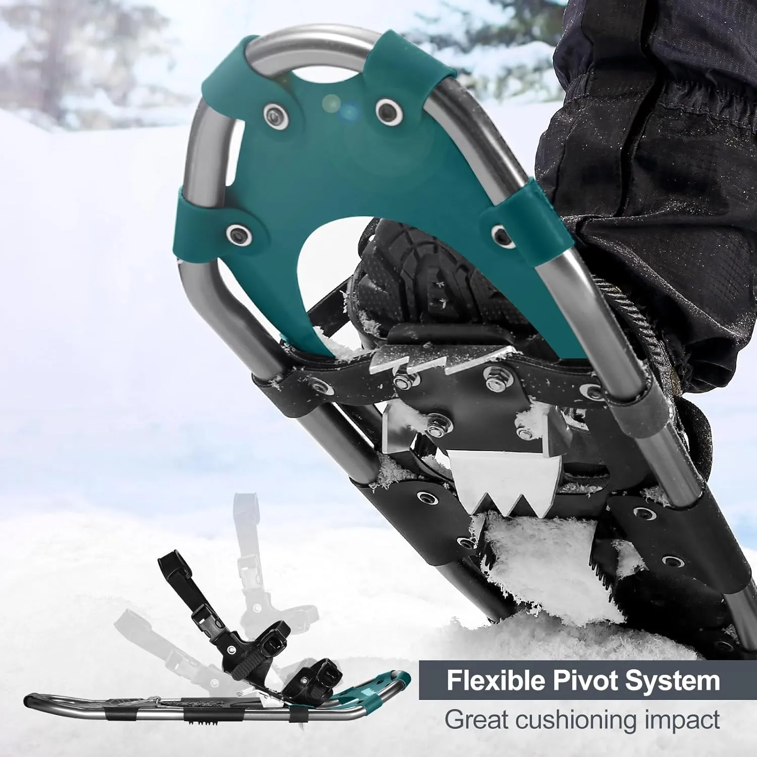 Odoland 21/25/30 Inch Snowshoes with Trekking Poles for Men Women Youth, Waterproof Snow Leg Gaiters and Carrying Bag, Lightweight Aluminum, Heel Lift, Snow Shoes Easy to Wear