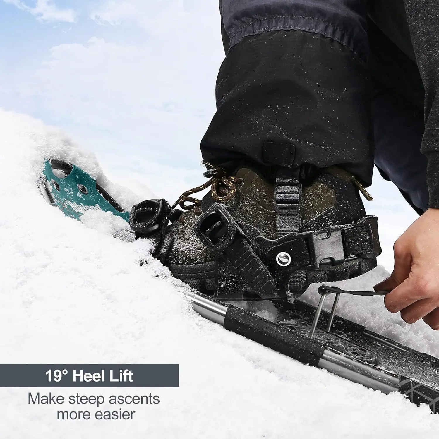 Odoland 21/25/30 Inch Snowshoes with Trekking Poles for Men Women Youth, Waterproof Snow Leg Gaiters and Carrying Bag, Lightweight Aluminum, Heel Lift, Snow Shoes Easy to Wear
