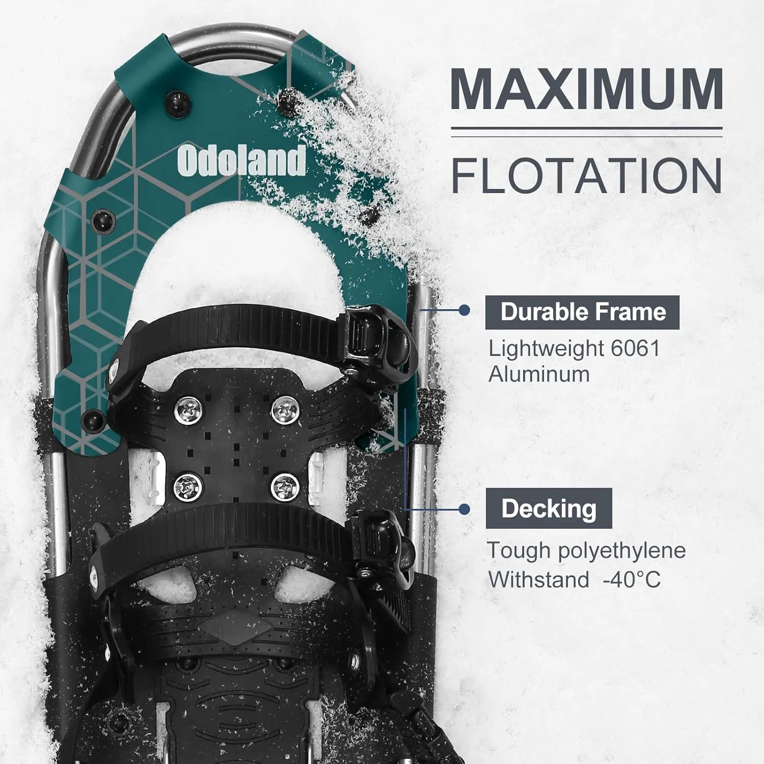 Odoland 21/25/30 Inch Snowshoes with Trekking Poles for Men Women Youth, Waterproof Snow Leg Gaiters and Carrying Bag, Lightweight Aluminum, Heel Lift, Snow Shoes Easy to Wear