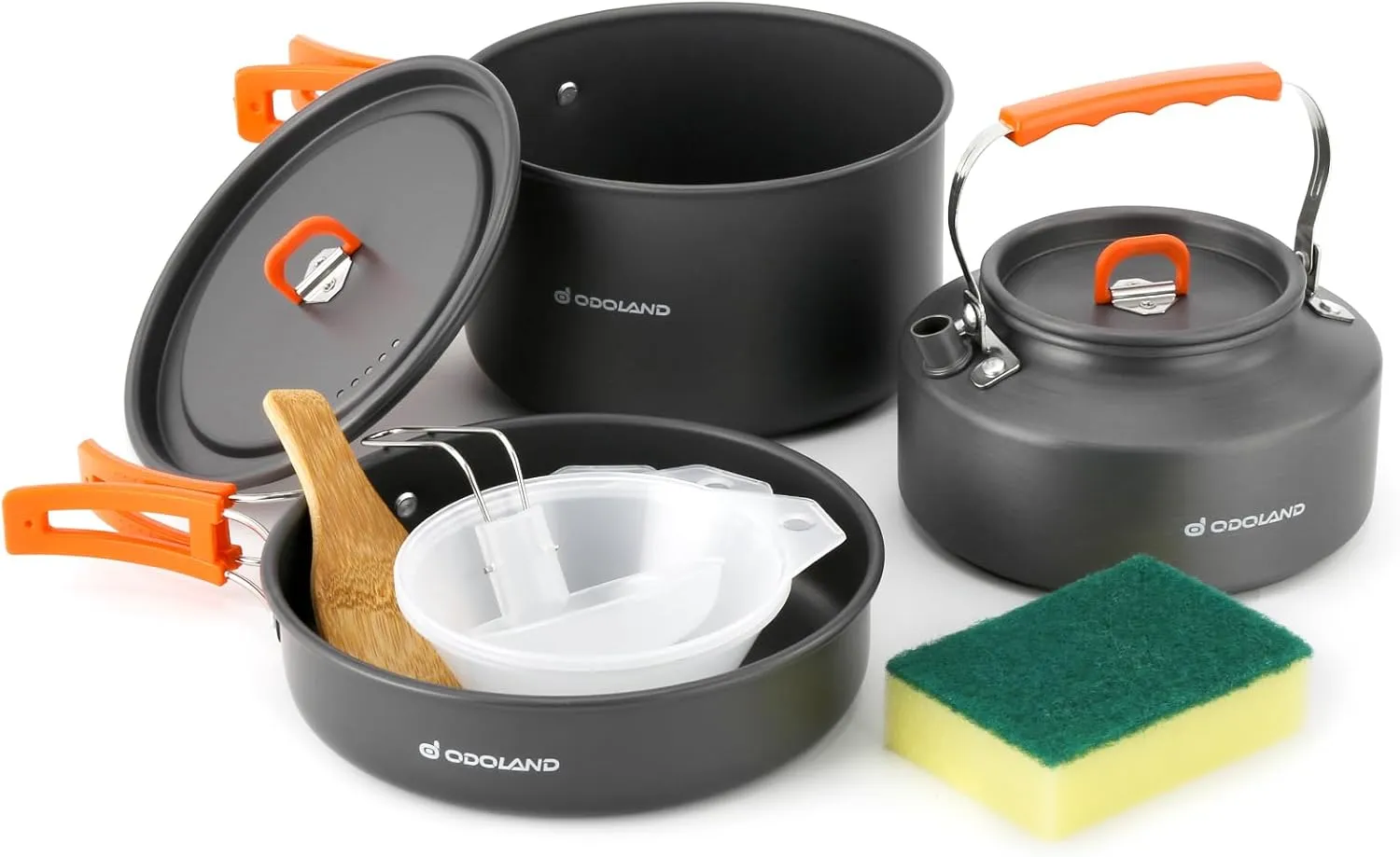 Odoland Bundle - 2 Items 10pcs Camping Cookware and Folding Campfire Grill