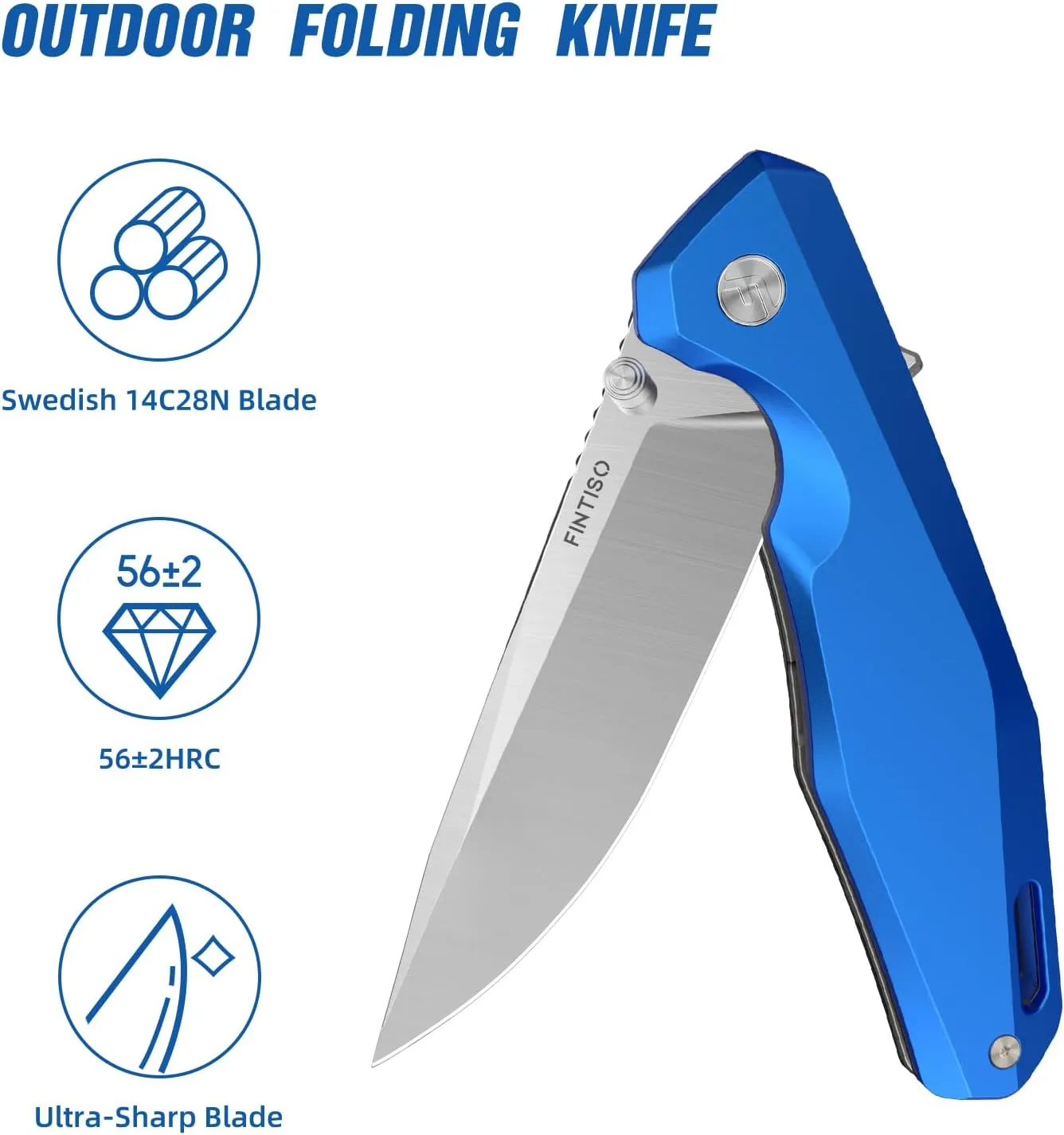 Odyssey Pocket Knife, 3.22" Folding knife with Premium 14C28N Blade, Aluminum Alloy Blue Handle, Small EDC Knife with Pocket Clip for Men Women, Sharp Outdoor Camping Survival Hiking Knives