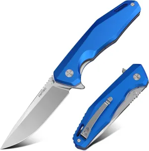 Odyssey Pocket Knife, 3.22" Folding knife with Premium 14C28N Blade, Aluminum Alloy Blue Handle, Small EDC Knife with Pocket Clip for Men Women, Sharp Outdoor Camping Survival Hiking Knives