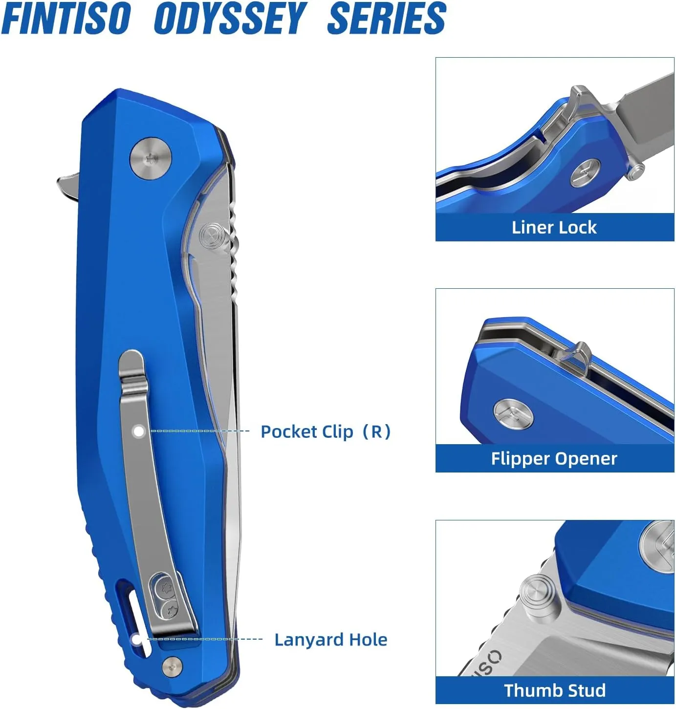Odyssey Pocket Knife, 3.22" Folding knife with Premium 14C28N Blade, Aluminum Alloy Blue Handle, Small EDC Knife with Pocket Clip for Men Women, Sharp Outdoor Camping Survival Hiking Knives