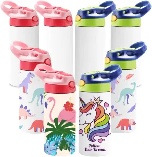 OFFNOVA 12oz Kids Sublimation Tumbler, 8 Pack Kids Sublimation Tumbler Blank with One-click Pop-up Straw and Handle for Heat Transfer, Children Sublimation Cups for Milk, Soda, Juice, Drinks