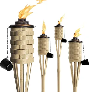 ONETHATCH Bamboo Torches, Outdoor Citronella Torch (Weathered Color, 4pack); Large Patio Torch, Great for Tropical Decor, Lighting, and Luau Party; Easy Refill Wide-Mouth Canister, Stands 60" Tall