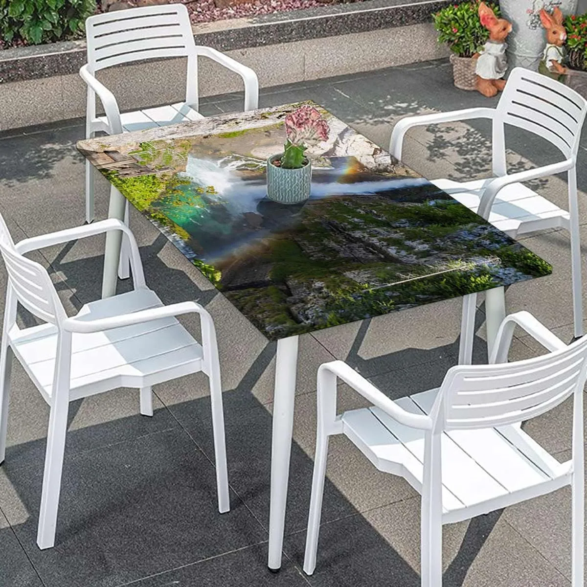 OOzie Green Elastic Edged Table Covers Park Alpine Forest Natural Scenic Elastic Tablecloth for Rectangle Table for Outdoor Picnics Dining Holiday Farm House Decor Fits up 4 Foot Tables