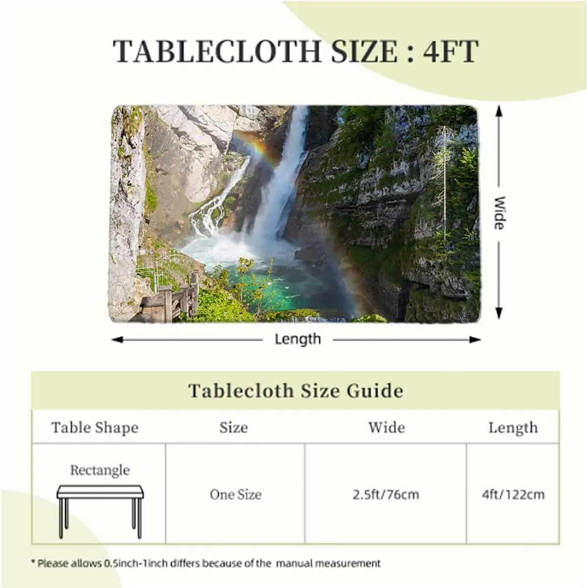 OOzie Green Elastic Edged Table Covers Park Alpine Forest Natural Scenic Elastic Tablecloth for Rectangle Table for Outdoor Picnics Dining Holiday Farm House Decor Fits up 4 Foot Tables