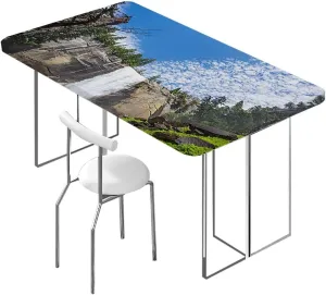 OOzie Green Tablecloth Fitted Rectangle Park Alpine Forest Natural Scenic Protector with Elastic for Rectangle Picnic Tables, Washable Farm House Decor Fits up 4 Foot Tables