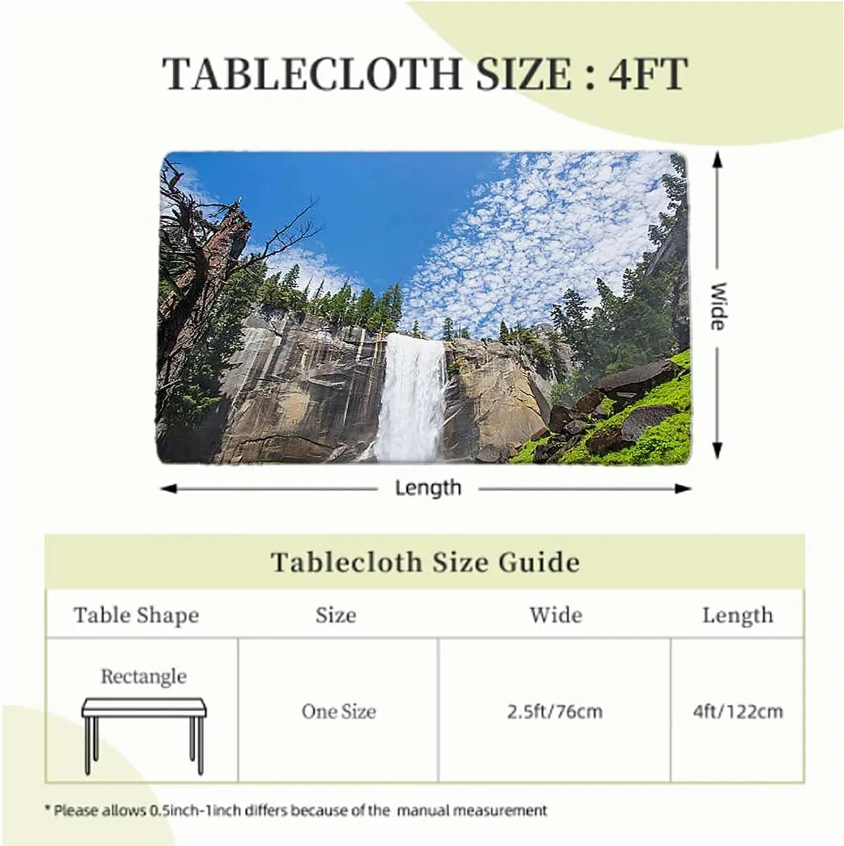 OOzie Green Tablecloth Fitted Rectangle Park Alpine Forest Natural Scenic Protector with Elastic for Rectangle Picnic Tables, Washable Farm House Decor Fits up 4 Foot Tables