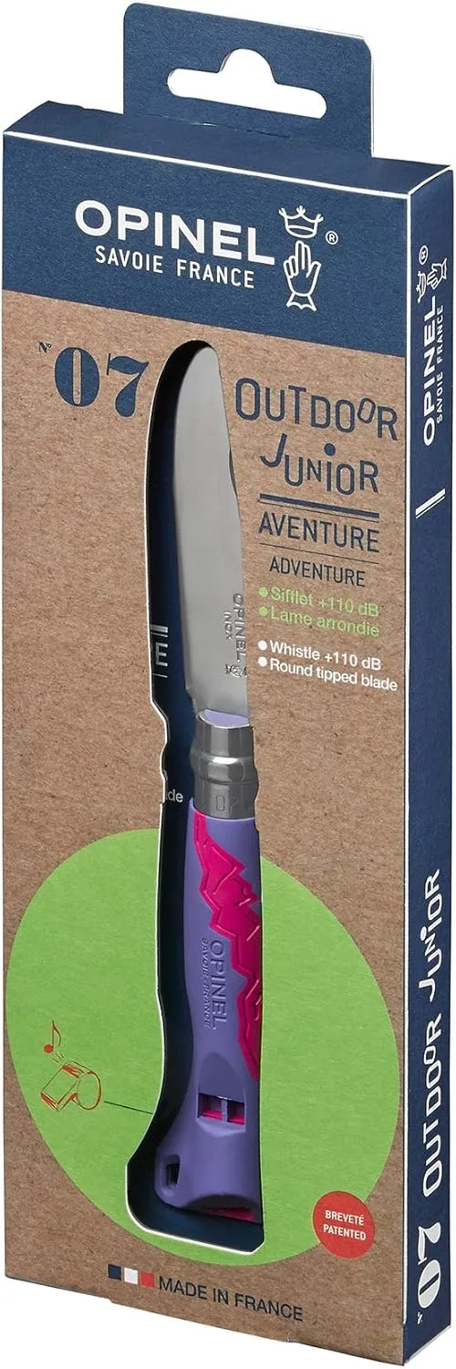 Opinel Outdoor Junior No. 07 Stainless Steel Folding Knife with Safety Rounded Tip, Integrated Whistle, Made in France
