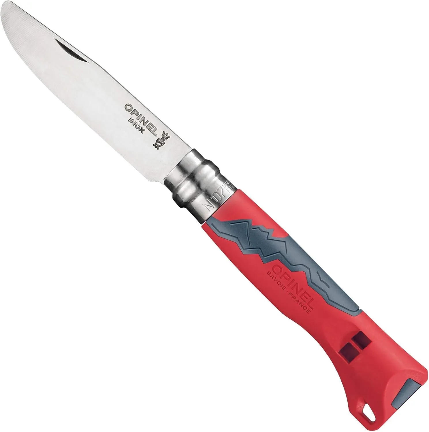 Opinel Outdoor Junior No. 07 Stainless Steel Folding Knife with Safety Rounded Tip, Integrated Whistle, Made in France