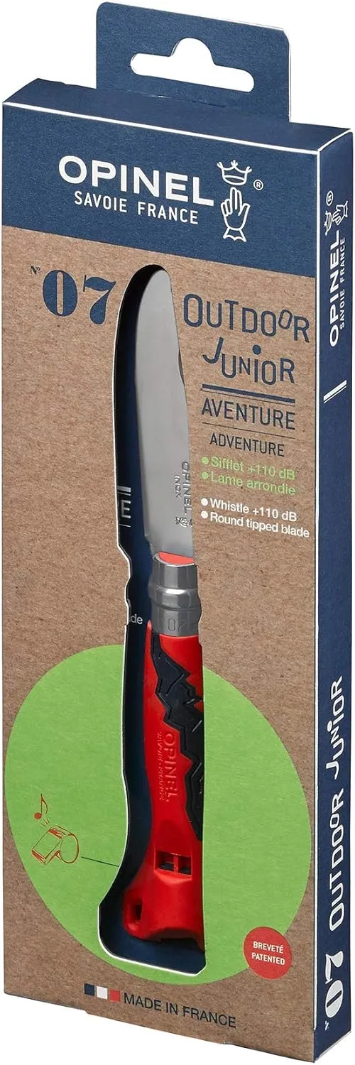 Opinel Outdoor Junior No. 07 Stainless Steel Folding Knife with Safety Rounded Tip, Integrated Whistle, Made in France
