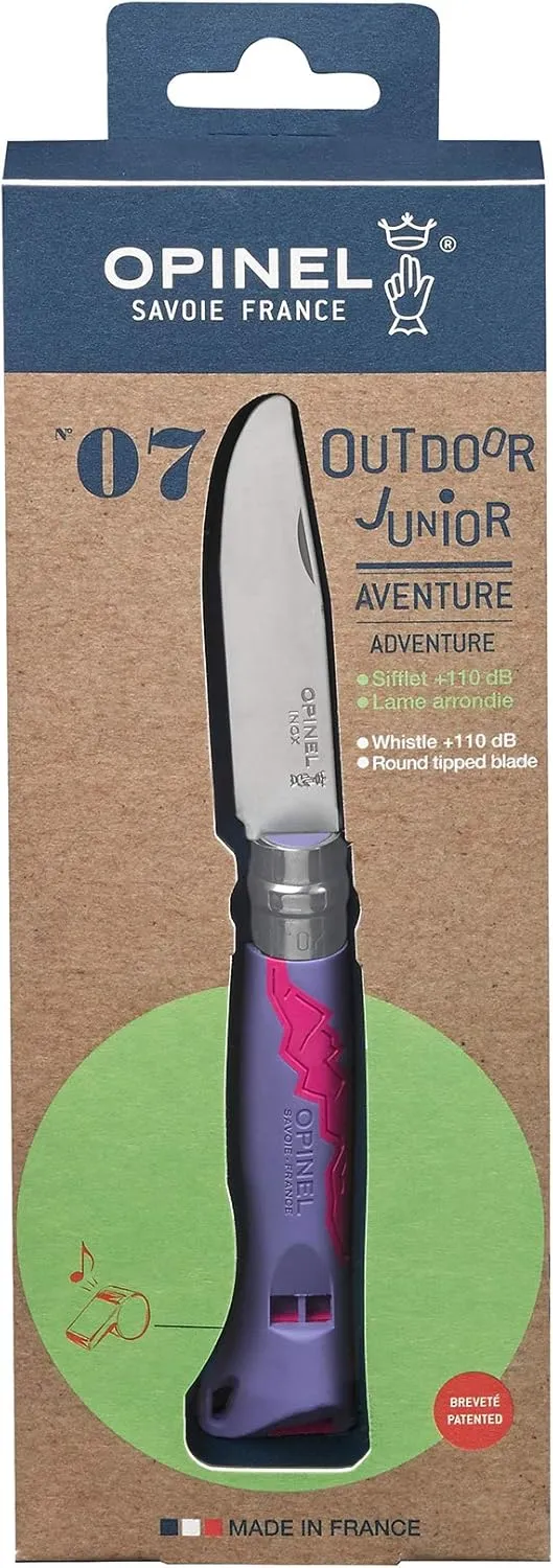 Opinel Outdoor Junior No. 07 Stainless Steel Folding Knife with Safety Rounded Tip, Integrated Whistle, Made in France