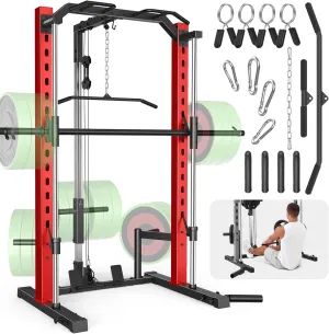 OPPSDECOR All-in-One Adjustable Smith Machine with LAT-Pull Down System Multi-Function Power Cage for Home Gym Cable Crossover Squat Rack of Workout Machine Training Equipment with Attachments
