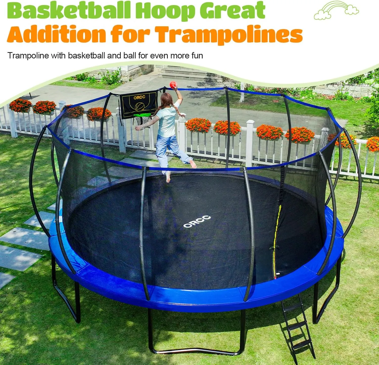 ORCC 1200LBS Weight Capacity Trampoline 16 15 14 12 10 8FT Outdoor Yard Trampolines for Kids Adults Outdoor Yard Trampolines for Kids Adults