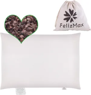 Organic Buckwheat Pillow for Sleeping, 100% Natural Premium buckwheat Hulls, Organic Cotton Cover for Cool Sleep, Neck Support for Back and Side Sleepers, Buckwheat Refill-Standard Size (20" x 26")