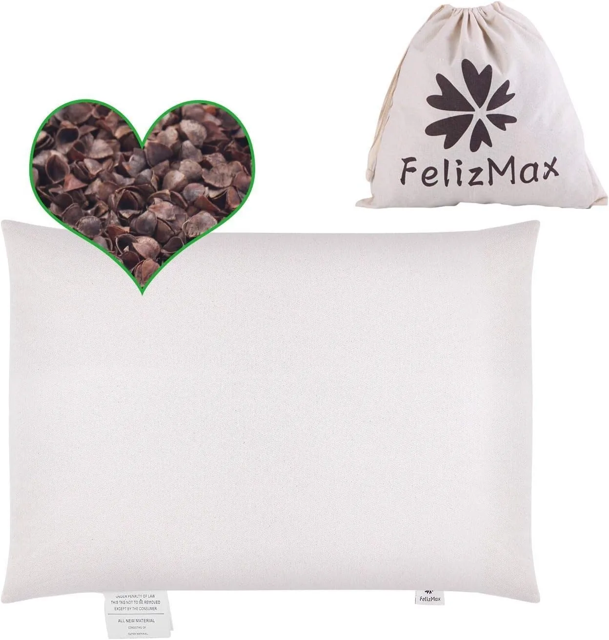 Organic Buckwheat Pillow for Sleeping, 100% Natural Premium buckwheat Hulls, Organic Cotton Cover for Cool Sleep, Neck Support for Back and Side Sleepers, Buckwheat Refill-Standard Size (20" x 26")