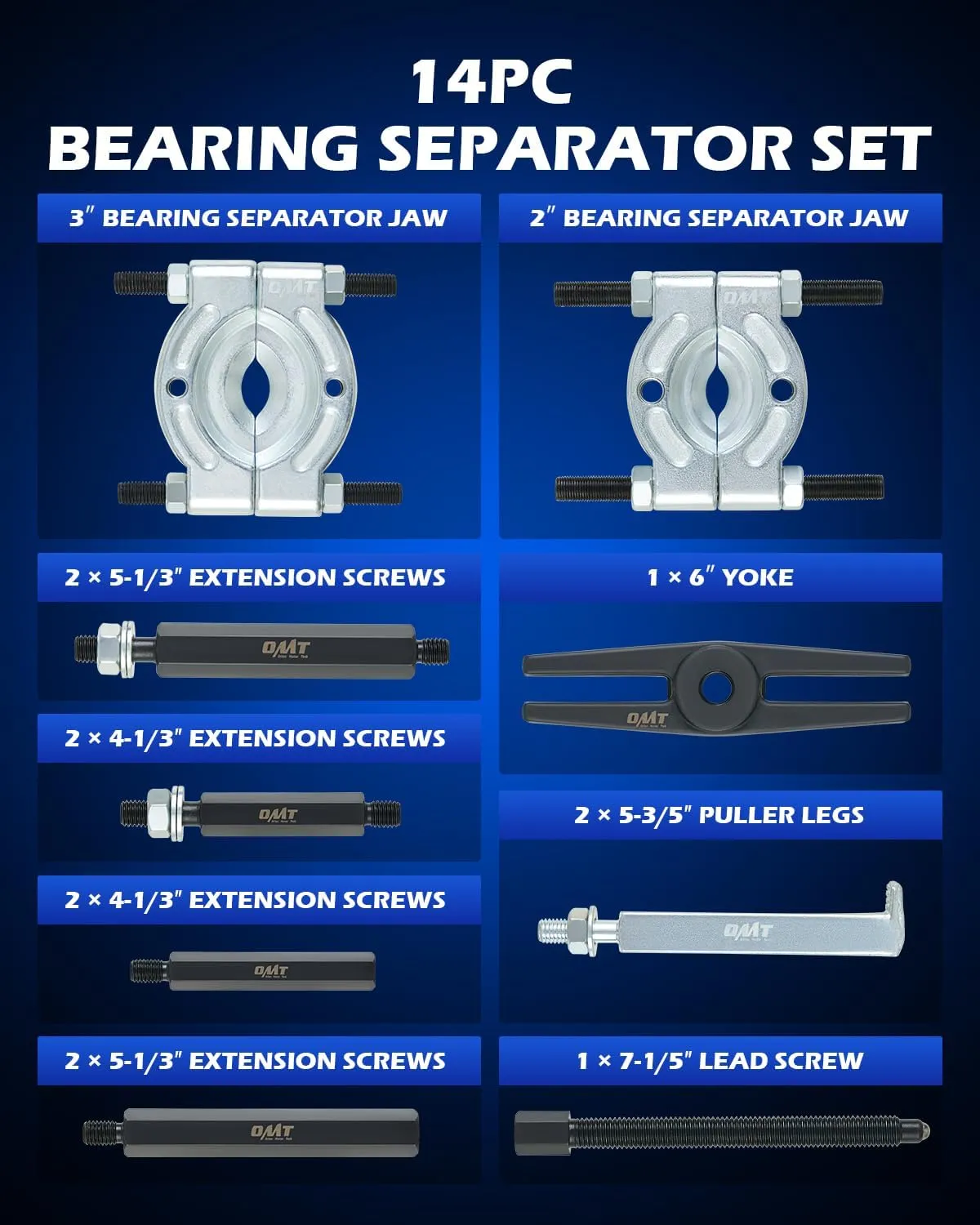 Orion Motor Tech Bearing Puller Set, 5 Ton Capacity Bearing Separator, Pinion Wheel Bearing Removal Kit with 2" and 3" Jaws, Wheel Hub Axle Puller Set, Heavy Duty Bearing Splitter Tool Kit