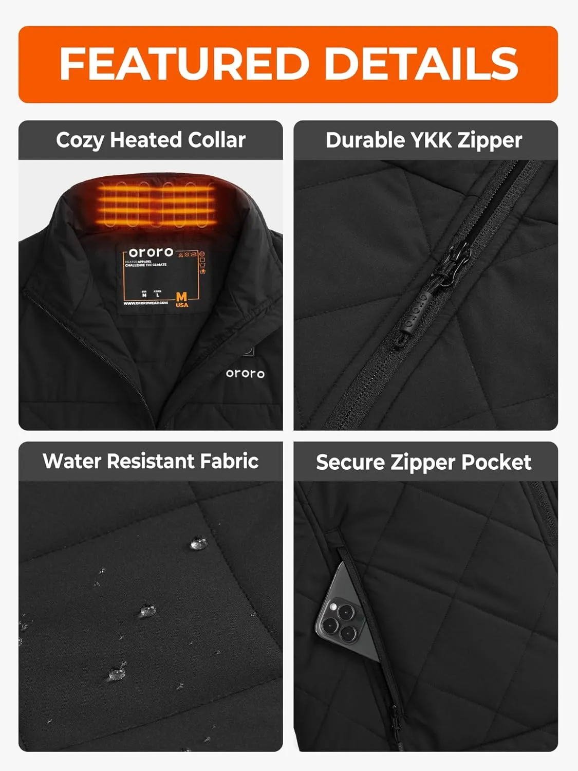 ORORO Men's Heated Quilted Vest with Battery Pack, Lightweight Quilted Heating Vest (Charger Not Included)