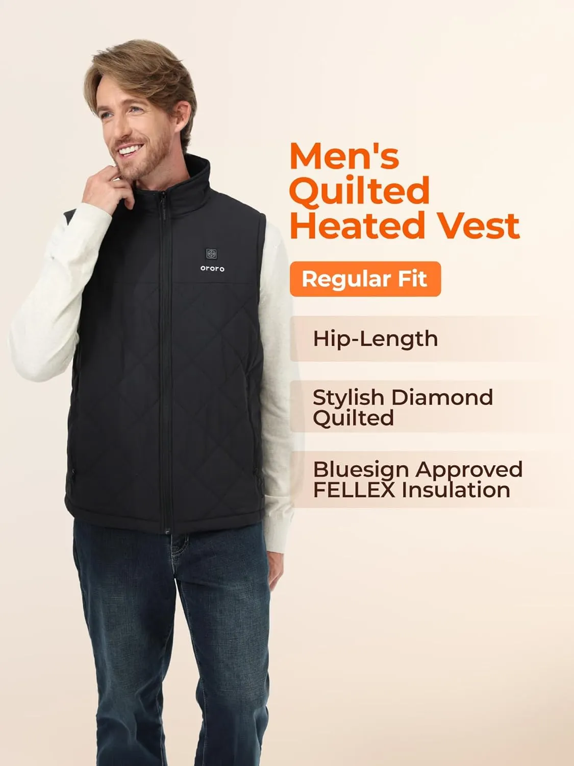 ORORO Men's Heated Quilted Vest with Battery Pack, Lightweight Quilted Heating Vest (Charger Not Included)