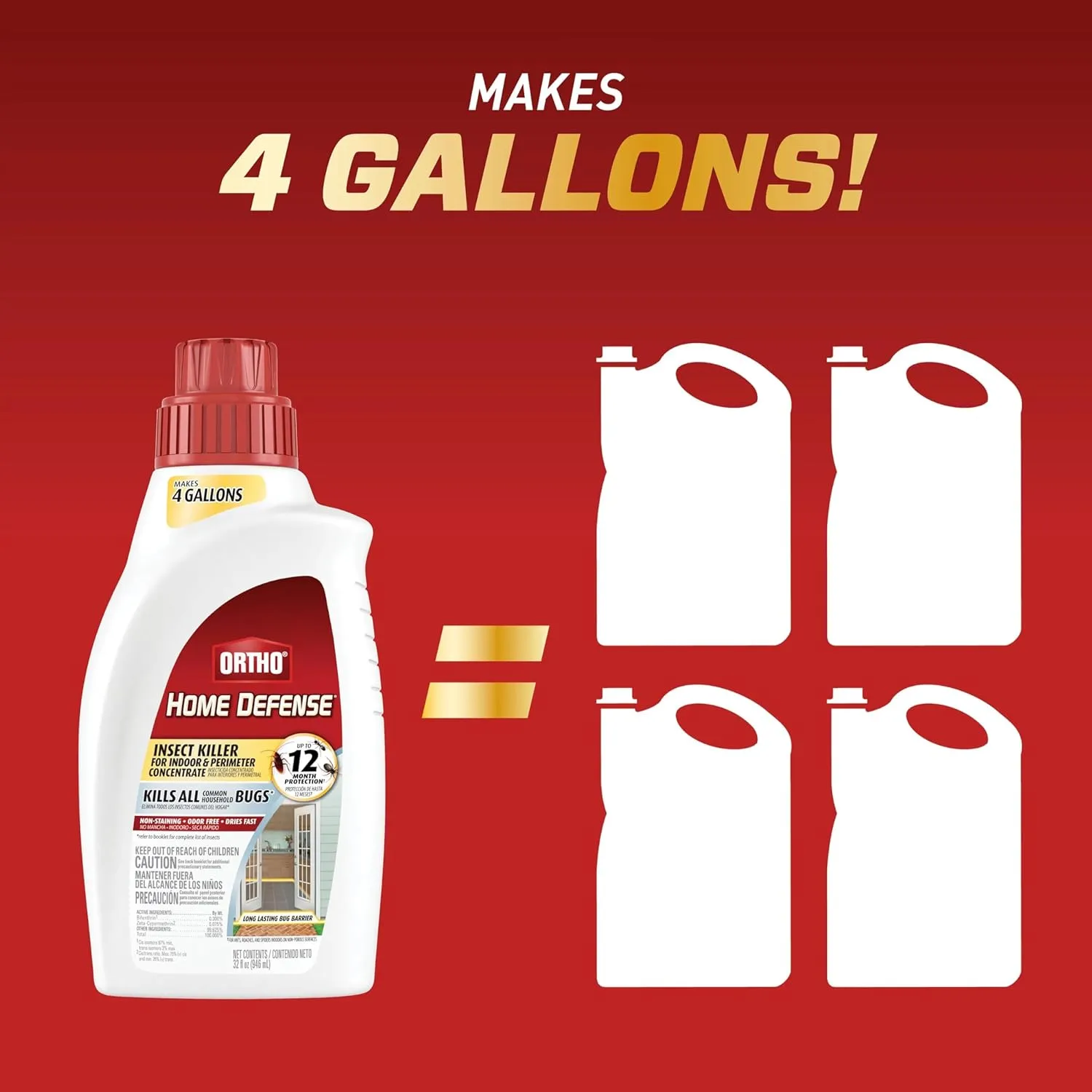 Ortho Home Defense Insect Killer for Indoor & Perimeter Concentrate: Makes 4 Gallons, Odor Free, Dries Fast, 32 fl. oz. (Pack of 2)