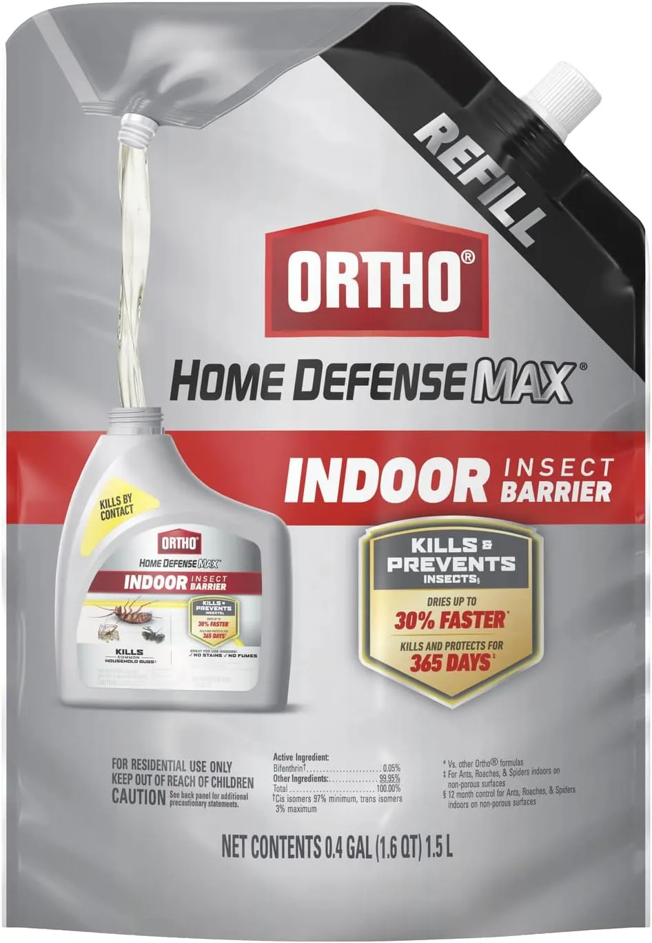 Ortho Home Defense Max Indoor Insect Barrier - Bug Killer Spray Controls Ants, Roaches, Spiders, and More, 1.5 L Refill Pouch
