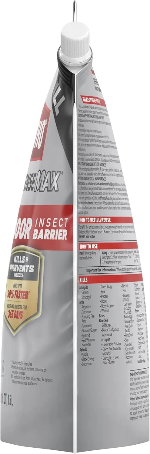 Ortho Home Defense Max Indoor Insect Barrier - Bug Killer Spray Controls Ants, Roaches, Spiders, and More, 1.5 L Refill Pouch