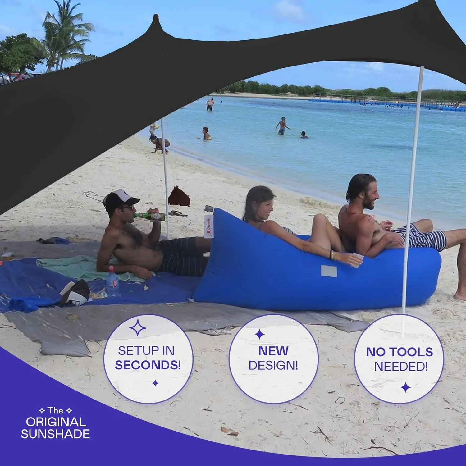 Otentik Beach Sunshade - with Sandbag Anchors - The Original Sunshade Since 2011
