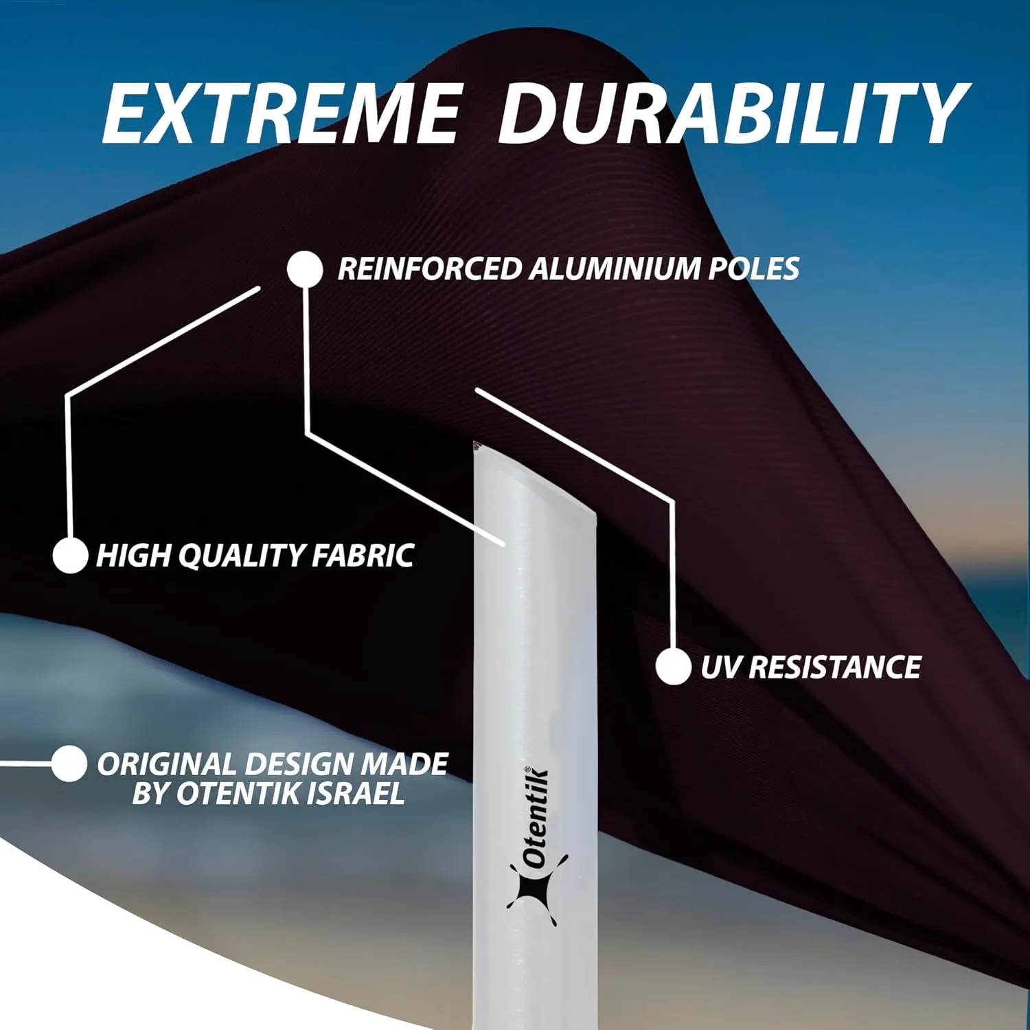 Otentik Beach Sunshade - with Sandbag Anchors - The Original Sunshade Since 2011
